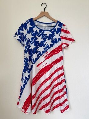 Patriotic Stars & Stripes Tee Dress - Red, White & Blue